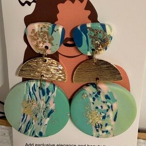 Gold and Teal Statement Earrings